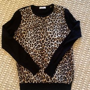 Equipment Leopard print Silk and Black wool sweater